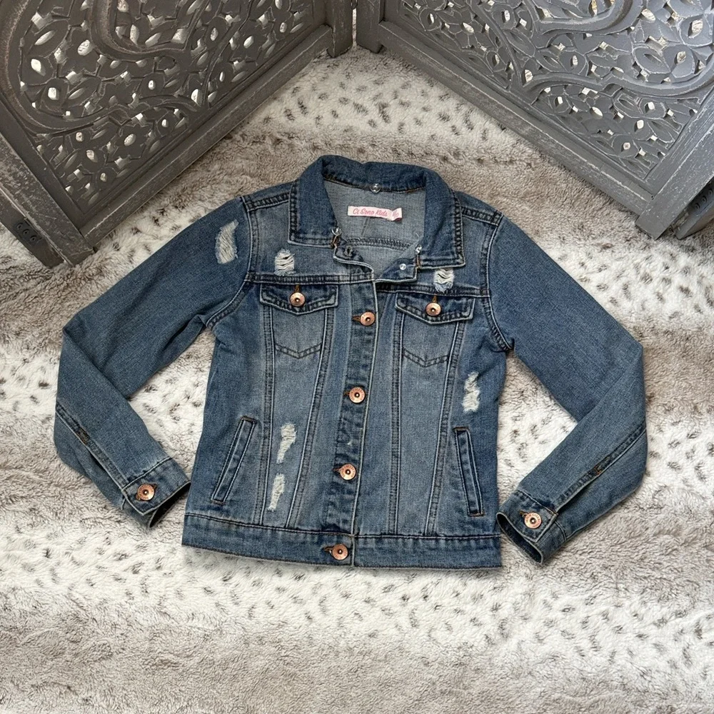 Ci Sono cropped jean jacket girls size 10 distressed denim girlhoodcore school